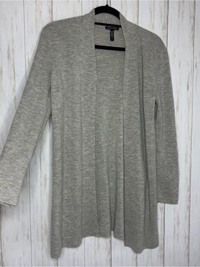 Eileen Fisher Merino Wool Heather Gray Open-Front Cardigan Small